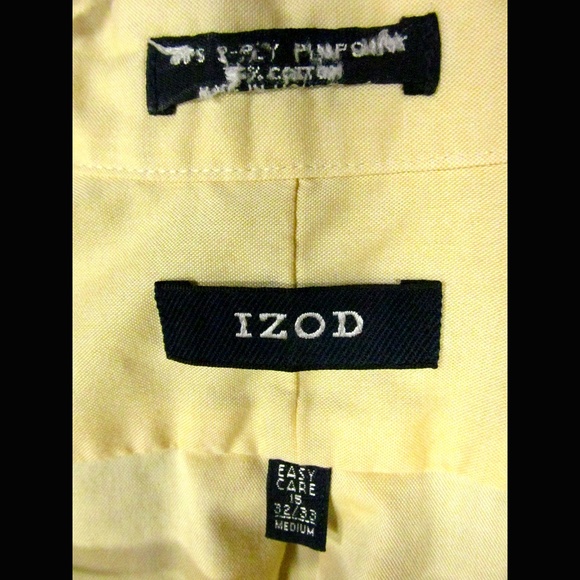 Izod Men's Shirt Size 15 32/33 Yellow Long Sleeves - Picture 3 of 4